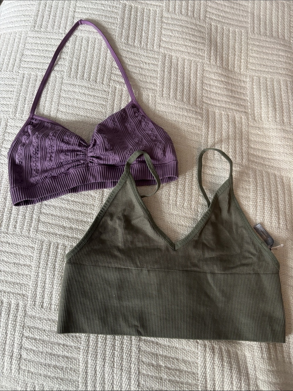 Purple Bralette & Olive Ribbed Bralette Set